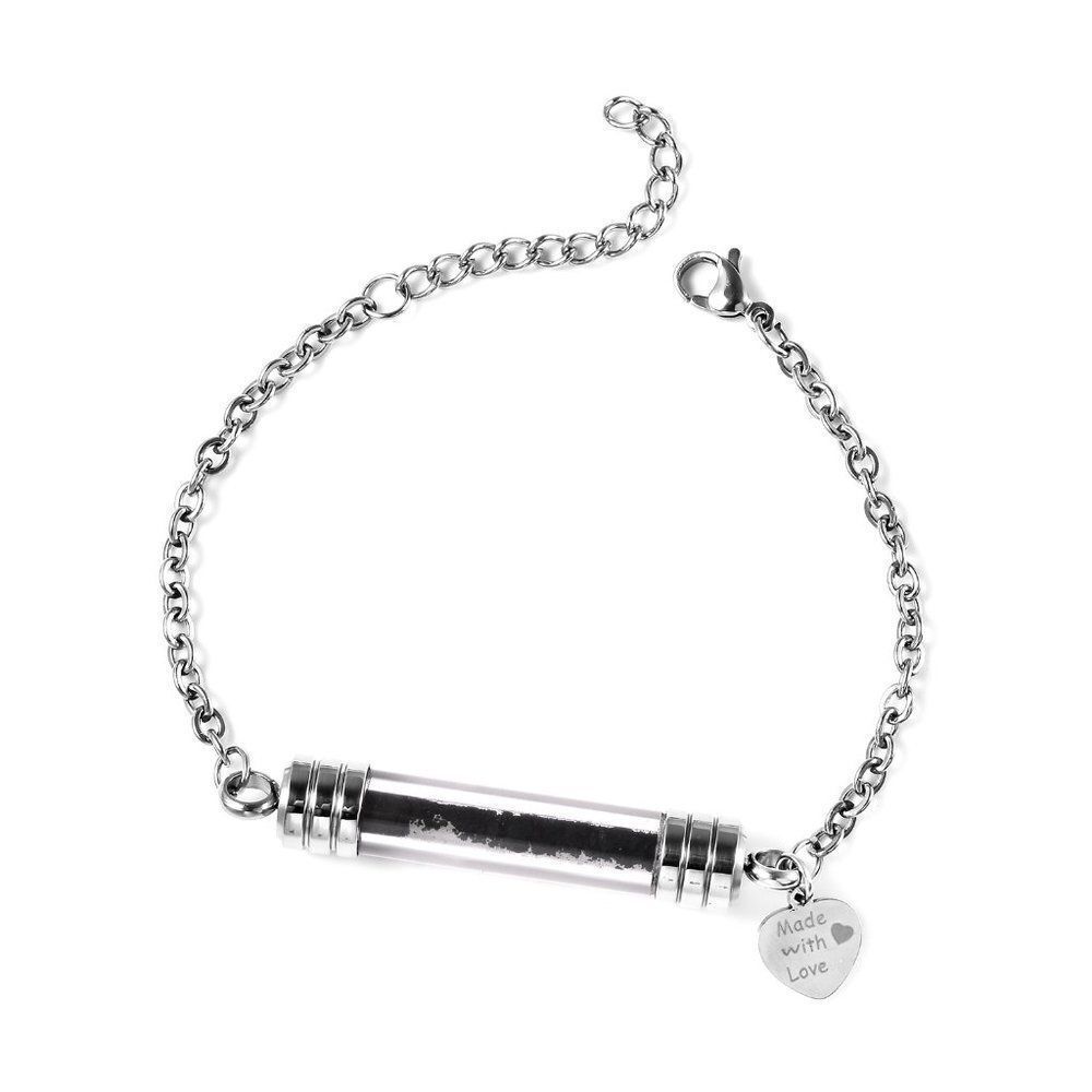 Shungite and Glass Bottle, Heart Charm Bracelet in Stainless Steel
